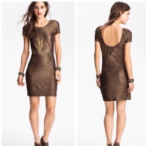 Free People Chocolate Gold Metallic Bodycon Dress